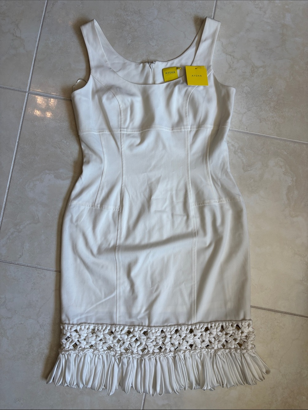 Aysha Cream Sleeveless Sheath Dress Crochet Fringe Hem Bachelorette Graduation